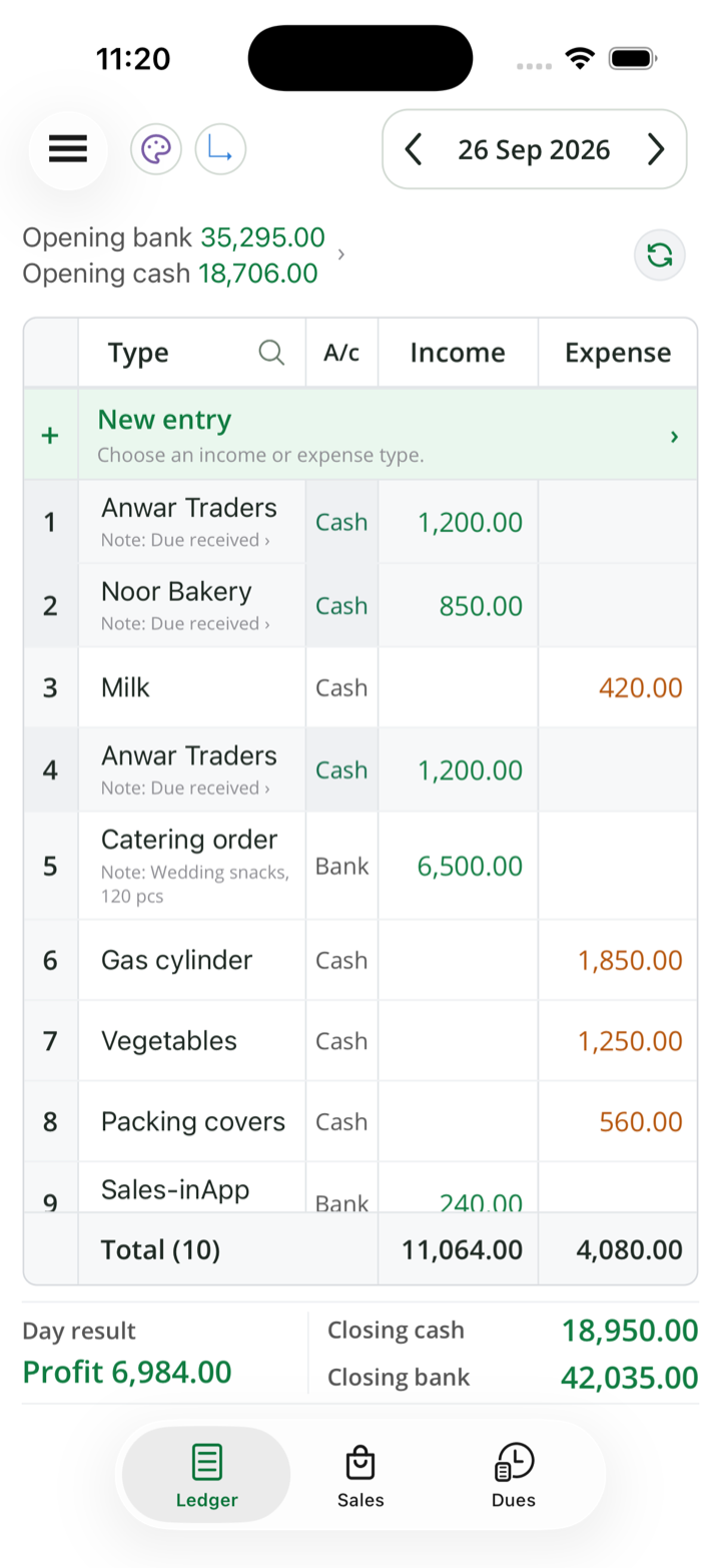 The same ledger on a phone.